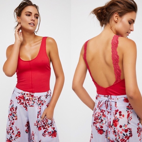 Free People Tops - Free People Flipside Red Lace Tank Top